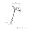 CZ MARQUISE V TEAR DROP CZ DANGLE CHAIN TOP 316L SURGICAL STEEL THREADLESS (PUSH IN ) LABRET SET